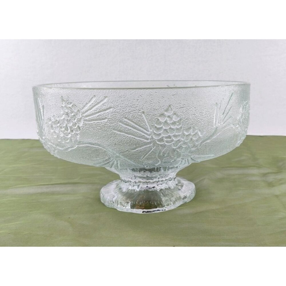 Ponderosa Pine Salad Bowl Set by Tiara 80s/90s 3 Piece Set Clear Glass Pinecones - Picture 4 of 16